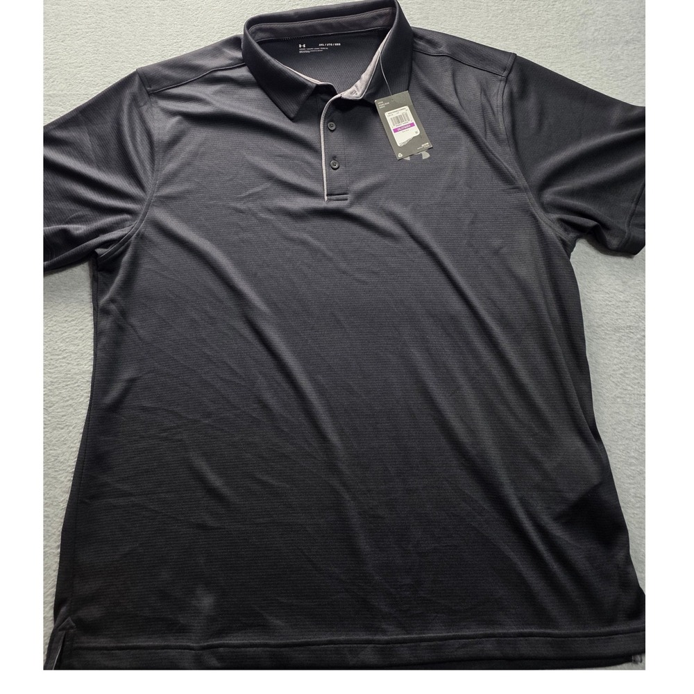 Under Armour Mens Tech Polo Shirt Black 2XL Loose Fit Short Sleeve 1290140-001
